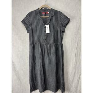 Pyne and Smith Gray Stripe Button Up 100% Linen Dress Size Large Women